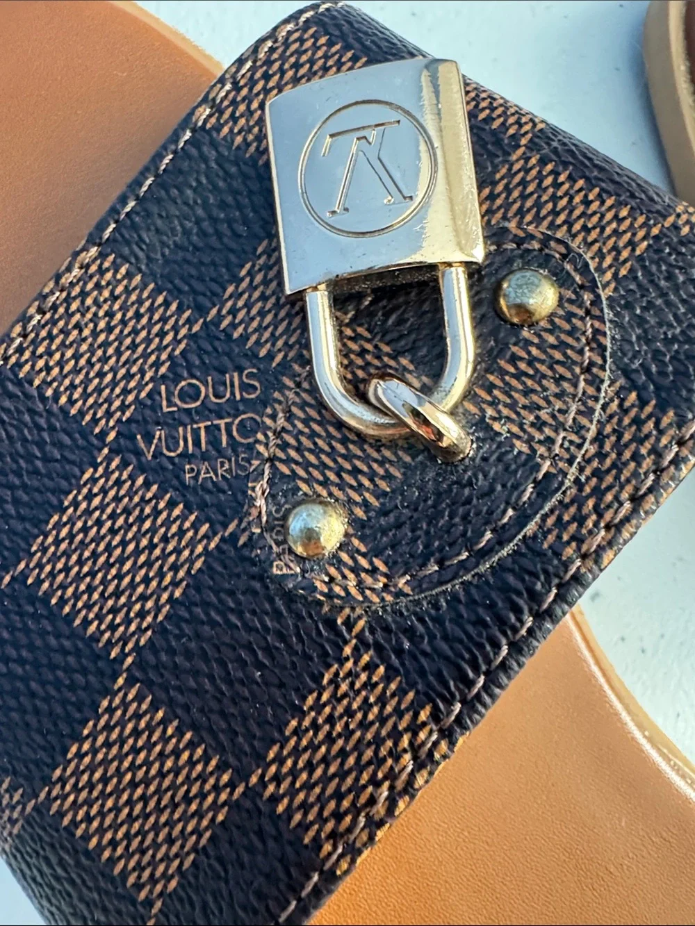 Louis Vuitton Brown and Dark Brown Damier Padlock Slide Sandals - Picture 8 of 10